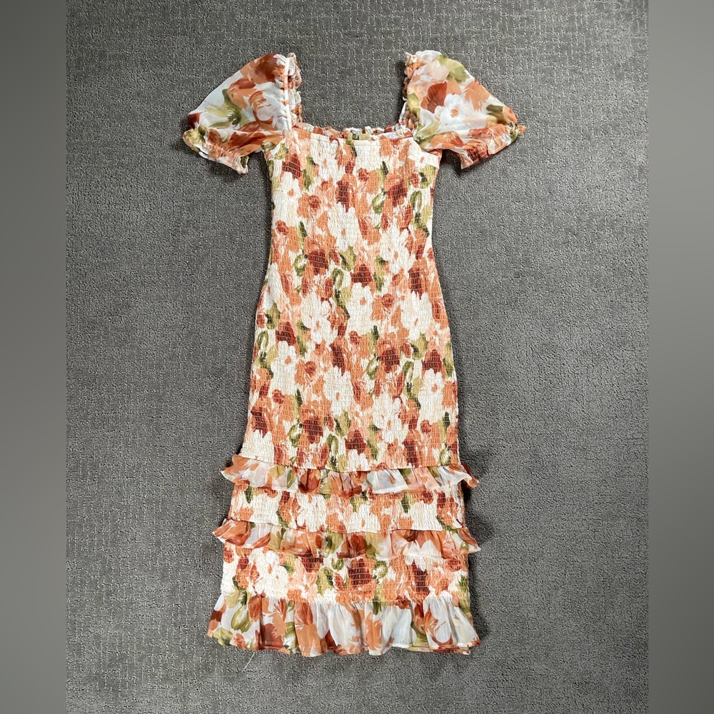 Abercrombie and Fitch Floral Smocked‎ Short Sleeve Midi Dress Puff Sleeve XS